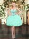 High Class Sleeveless Mini Length Beading and Ruffles Lace Up Homecoming Dress with Apple Green