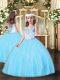 High Class Straps Sleeveless Little Girls Pageant Dress Wholesale Floor Length Beading Aqua Blue Tulle