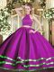 Fuchsia Backless Halter Top Beading Quinceanera Gown Tulle Sleeveless