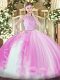 Pretty Bateau Sleeveless Zipper Ball Gown Prom Dress Lilac Tulle