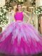 Best Selling Fuchsia Sleeveless Floor Length Lace and Ruffles Zipper Sweet 16 Quinceanera Dress