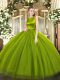 Belt 15th Birthday Dress Olive Green Clasp Handle Sleeveless Floor Length