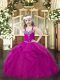 Floor Length Lace Up Girls Pageant Dresses Fuchsia for Party and Quinceanera with Beading and Ruffles