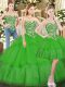 Trendy Green Vestidos de Quinceanera Military Ball and Sweet 16 and Quinceanera with Beading and Ruffled Layers Sweetheart Sleeveless Lace Up