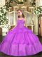 Organza Straps Sleeveless Lace Up Beading and Ruffled Layers Kids Formal Wear in Lilac