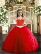 Admirable Red Straps Neckline Appliques and Ruffles Pageant Dress Wholesale Sleeveless Lace Up