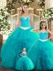 Glamorous Aqua Blue Ball Gowns Tulle Sweetheart Sleeveless Ruffles Floor Length Lace Up Quinceanera Dresses