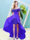 Dazzling Off The Shoulder Short Sleeves Lace Up Prom Party Dress Purple Elastic Woven Satin and Sequined