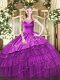Sweet Purple Side Zipper Scoop Beading and Embroidery Quinceanera Dress Organza Sleeveless