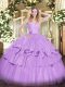 Nice Lavender Sweetheart Neckline Beading and Ruffled Layers 15 Quinceanera Dress Sleeveless Lace Up