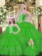 Green Organza Lace Up Sweetheart Sleeveless Floor Length Vestidos de Quinceanera Beading and Ruffled Layers