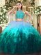 Multi-color Sweet 16 Dress Military Ball and Sweet 16 and Quinceanera with Beading and Ruffles High-neck Sleeveless Zipper
