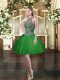 Dazzling Halter Top Sleeveless Lace Up Dress for Prom Dark Green Tulle