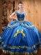 Pretty Blue Sleeveless Floor Length Beading and Embroidery Lace Up 15 Quinceanera Dress