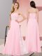 Excellent Baby Pink Empire Appliques Prom Dresses Lace Up Chiffon Sleeveless Floor Length