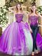 Cheap Eggplant Purple Sleeveless Floor Length Beading and Ruffles Lace Up 15th Birthday Dress