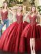 Traditional Floor Length Wine Red Quinceanera Gown Tulle Sleeveless Beading