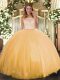 Gold Quince Ball Gowns Military Ball and Sweet 16 and Quinceanera with Lace Scoop Sleeveless Clasp Handle