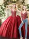 Custom Designed Sleeveless Tulle Floor Length Lace Up 15 Quinceanera Dress in Wine Red with Beading