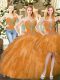 Most Popular Sweetheart Sleeveless 15 Quinceanera Dress Floor Length Beading and Ruffles Orange Red Organza