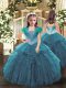 High Quality Floor Length Teal Pageant Dress for Womens Straps Sleeveless Lace Up