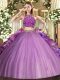 Two Pieces Sweet 16 Dresses Multi-color High-neck Tulle Sleeveless Floor Length Zipper