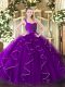 Cute Purple Sleeveless Floor Length Ruffles Zipper Quinceanera Gown
