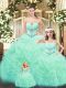 Aqua Blue Tulle Lace Up Quinceanera Dress Sleeveless Floor Length Beading and Ruffles