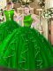Suitable Green Organza Clasp Handle 15 Quinceanera Dress Sleeveless Floor Length Ruffles