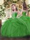 Green Girls Pageant Dresses Military Ball and Sweet 16 and Quinceanera with Beading and Ruffles Straps Sleeveless Lace Up