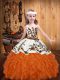Lovely Orange Red Pageant Gowns For Girls Party and Sweet 16 and Quinceanera and Wedding Party with Embroidery and Ruffles Straps Sleeveless Lace Up