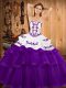 Fantastic Tulle Strapless Sleeveless Sweep Train Lace Up Embroidery and Ruffled Layers Sweet 16 Dress in Purple