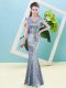 Lavender Cap Sleeves Sequins Floor Length Homecoming Dress