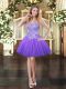 Charming Lavender Ball Gowns Appliques Evening Dress Lace Up Tulle Sleeveless Mini Length
