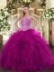 Fashionable Fuchsia Sweetheart Lace Up Beading and Ruffles Quinceanera Gowns Sleeveless