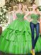 Sweetheart Sleeveless Quinceanera Dress Floor Length Beading and Ruffled Layers Green Organza