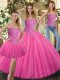 Hot Pink Lace Up Sweet 16 Dresses Beading Sleeveless Floor Length