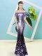 New Style Short Sleeves Sequined Floor Length Zipper Prom Gown in Lavender with Sequins