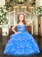 Floor Length Blue Child Pageant Dress Organza Sleeveless Beading and Ruffled Layers