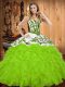 Ball Gowns Embroidery and Ruffles Sweet 16 Quinceanera Dress Lace Up Satin and Organza Sleeveless Floor Length