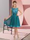Noble Teal Empire Appliques Prom Dresses Backless Chiffon Sleeveless Knee Length
