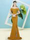 Brown Short Sleeves Sweep Train Sequins Prom Evening Gown