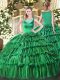 Beading and Ruffled Layers Ball Gown Prom Dress Turquoise Side Zipper Sleeveless Floor Length