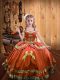 Floor Length Rust Red Girls Pageant Dresses Off The Shoulder Sleeveless Lace Up