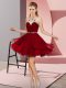 Designer Burgundy Chiffon Zipper Halter Top Sleeveless Mini Length Dress for Prom Beading