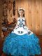 Excellent Blue Ball Gowns Organza Straps Sleeveless Embroidery and Ruffles Floor Length Lace Up Pageant Dress Womens