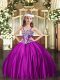 Fuchsia Lace Up Pageant Dress for Girls Appliques Sleeveless Floor Length