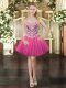 Most Popular Hot Pink Tulle Lace Up Sleeveless Mini Length Beading