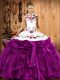 High Class Eggplant Purple Sleeveless Organza Lace Up Sweet 16 Dresses for Military Ball and Sweet 16 and Quinceanera