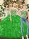 Green Quinceanera Dresses Military Ball and Sweet 16 and Quinceanera with Beading and Ruffles Sweetheart Sleeveless Lace Up